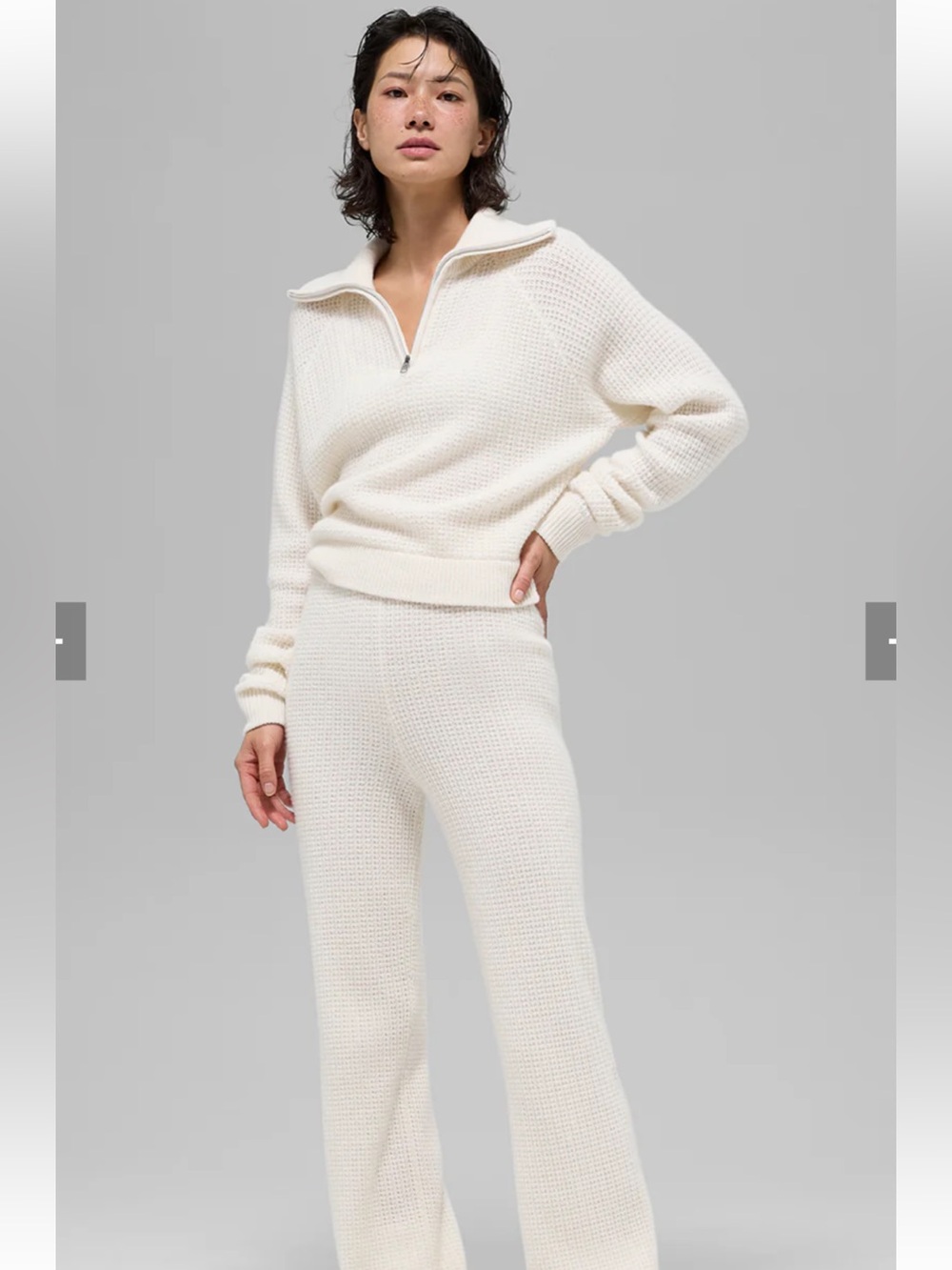 ALO Yoga Cream Half-Zip Cowl Waffle Knit Sweater - Picture 3 of 6